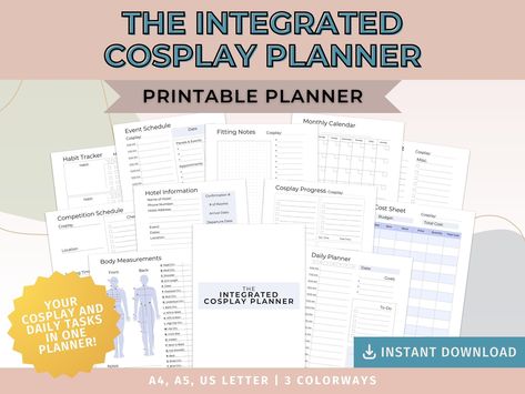 he Integrated Cosplay Planner was designed to seamlessly streamline the cosplay and sewing aspects of your life with your everyday planner. Featuring low-ink, printer-friendly pages, you can print out the pages that are suitable for your needs and preferences. Cosplay Planner, Sewing Planner, Cosplay Sewing, Cost Sheet, Monthly Goal, Everyday Planner, Folder Organization, Habit Trackers, Planner Sheets