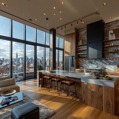 Nyc Penthouse Luxury Kitchen, New Appartement, Room Desine, New York Apartment Interior, Apartamento New York, Appartement New York, Penthouse Aesthetic, Penthouse Kitchen, Condominium Interior