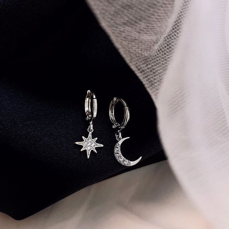 Smarter Shopping, Better Living! Aliexpress.com Little Hoop Earrings, Starburst Earrings, Moon And Star Earrings, Korean Jewelry, Asymmetrical Earrings, Crystal Dangle Earrings, Classic Earrings, Gold Moon, Star Moon