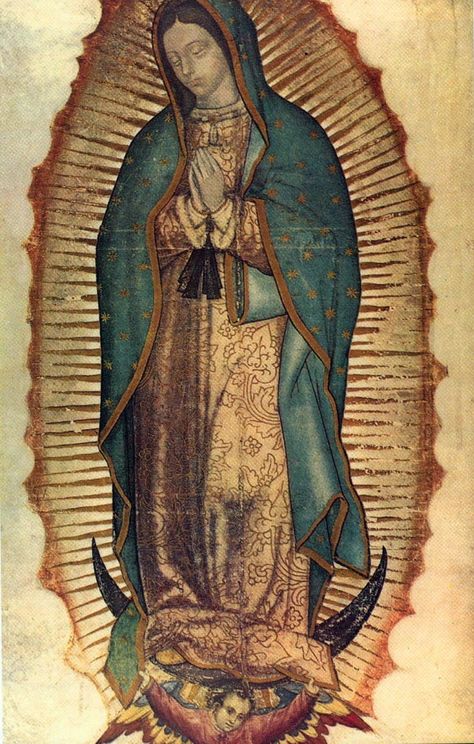 Virgen De Guadalupe Tattoo Ideas, Mary Of Guadalupe, Guadalupe Tattoo, Icon Corner, Lady Guadalupe, Mary Art, Mary Tattoo, Simple Sayings, Vintage Holy Cards