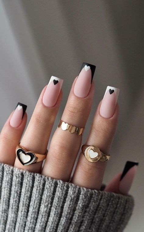 Black And White Nail Designs, Black And White Nails, Home Designs Exterior, Milky Nails, Graduation Nails, Square Nail, Square Nail Designs, Sweater Nails, Girly Acrylic