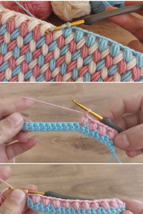 Blanket Stitch Crochet, Uncinetto Zig Zag, Crochet Blanket Stitch Pattern, Crochet Stitches For Blankets, Easy Crochet Blanket, Mode Crochet, Crochet Design Pattern, Crochet Stitches For Beginners, Puff Stitch