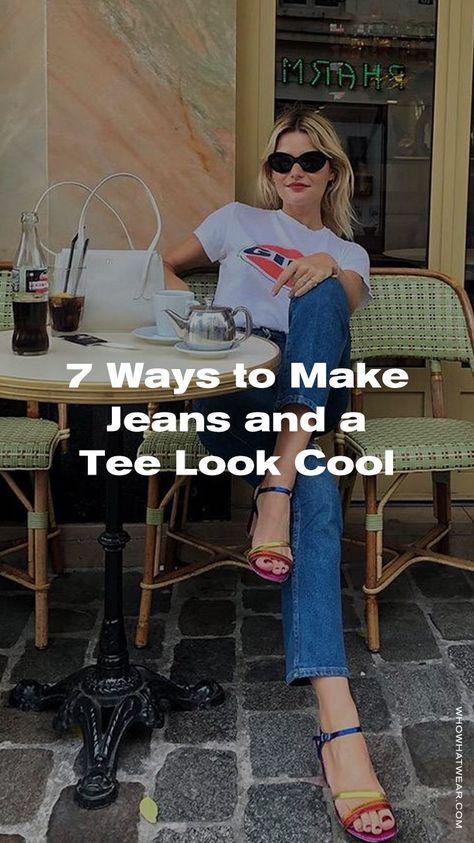 Dress Up Jeans And A T Shirt, How To Accessorize Jeans And Tshirt, Jean And T Shirt Outfit, Jeans Ans T Shirt Outfit, How To Tuck In Graphic Tee, How To Style Striped Tshirt, Dressing Up Jeans And Tshirt, Jeans And A Tshirt Outfits, T Shirt High Waisted Jeans Outfit Ideas