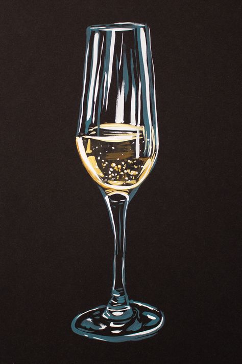 Make your painting pop by using acrylic paint on black Readi-Board foam board, like this champagne painting. Wine Glasses Painting Canvas, Champagne Painting Canvas, Painting Of Champagne Bottle, Wine Glass Acrylic Painting, Alcohol Painting On Canvas, Cocktail Painting Acrylic, Champagne Glasses Drawing, Champagne Glass Painting, Wine Acrylic Painting