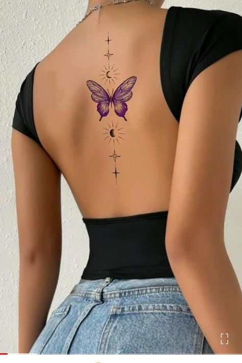 Baddie Tats Spine, Thigh Tattoos Women Butterfly, Beautiful Back Tattoos For Women Unique, Bum Tattoos For Women, Stomach Butterfly Tattoo, Thigh Piece Tattoo For Women, Legs Tattoos For Women, Back Of The Neck Tattoos For Women, Hot Back Tattoos For Women