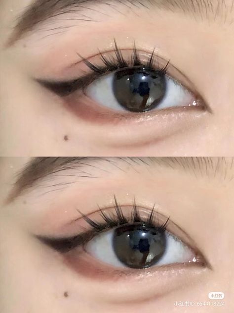 Cat Eye Douyin Makeup, Make Up Cat Eye, Bear Eyeliner, Manhua Lashes, Makeup Placement, Black Cat Makeup, Mexican Memes, Cute Eye Makeup, Doll Eye Makeup