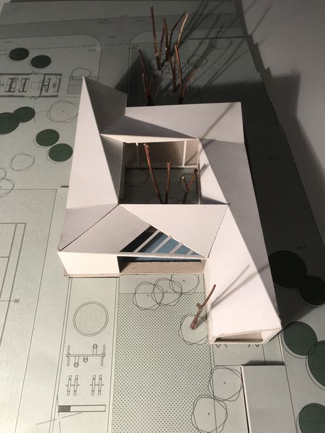 Folding Architecture Buildings, Two Buildings Connected Architecture, Building Form Concept Architecture, Cylinder Building Architecture, Architectural Concept Model, Concept Models Architecture Student, Architecture Massing Model, Maquette Architecture Ideas, Architectural Models Conceptual