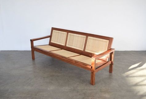 Caned Furniture, Walnut Sofa, Mexican Furniture, Sofa Design Wood, Oak Sofa, Cane Furniture, Studio Interior Design, Sofa Sofa, Custom Drapery