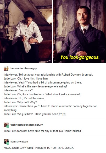 Jude Law, bad ass. John Lock, Dane Dehaan, Dan Stevens, Jude Law, Phoebe Tonkin, Downey Junior, Funny Tumblr Posts, Johnlock, Evan Peters