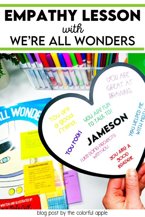 Use these We're All Wonders activities to teach empathy in the elementary classroom. This read aloud lesson teaches an important SEL skill to your students. Everything you need to just read and teach! Social Emotional Read Alouds, Compassion Lessons For Elementary, Sel Elementary Activities, Empathy Games, Empathy Activities For Kids, Character Trait Lessons, Empathy Lessons, Wonder Activities, Empathy Activities