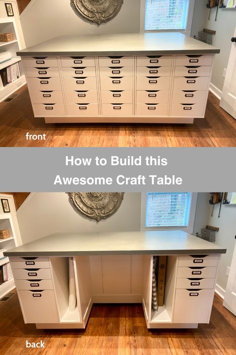 Create Your Dream Craft Table: A DIY Guide Diy Large Craft Table, Ikea Hack Craft Table, Diy Ikea Craft Table, Sewing Table With Storage, Craft Room Countertop Ideas, Ikea Hack Craft Table With Storage, Diy Crafting Station, Standing Craft Table, Sewing Tables Ideas Work Stations Diy