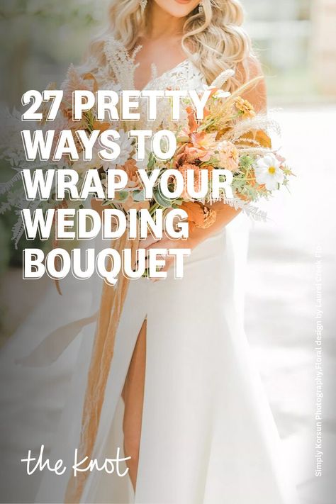 Diy Wedding Bouquet Supplies, Diy Artificial Bouquet Wedding, Wedding Bouquets With Ribbon Hanging, Easy Diy Bridesmaid Bouquets, Bouquet Wrap Wedding, Stem Wrapped Bouquet, How To Wrap Bridesmaid Bouquet, Bridal Bouquet Wrapping Ideas, Diy Bridesmaid Flowers