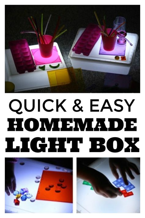 Homemade Light Box for Under $10 - Happy Hooligans Upcycling, Diy Light Table For Tracing, Diy Light Box For Kids, How To Make A Light Box Diy, Light Activities For Kids, Light Table For Kids, Visual Activities, Light Box Activities, Diy Light Box