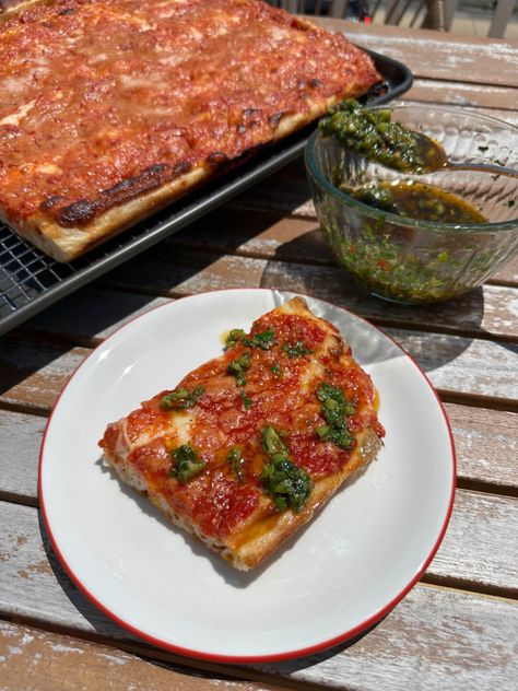 Sicilian Pizza with Olive Dipping Oil  | Hailee Catalano Recipes | Cafe Hailee Olive Oil Pizza, Sheet Pan Pizza, Coconut Banana Bread, Sicilian Pizza, Dipping Oil, Meatless Main Dishes, Dessert Pizza, Italian Kitchen, Pan Pizza