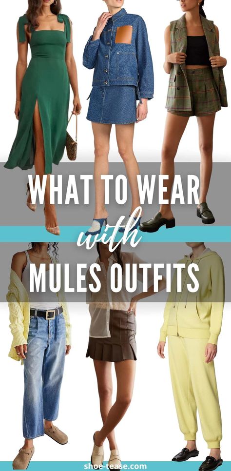 Slide On Mules Outfit, Styling Mules Outfit Shoes, Outfits With Mule Shoes, Women’s Mules Outfit, How To Wear Mules To Work, How To Wear Mules With Jeans, How To Wear Mules In Winter, Styling Mules Outfit, Mules And Dress Outfit