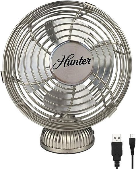 Amazon.com: Hunter 90506z Personal Retro USB Fan, 1 Speed Setting, 70 Degree Tilt Angle, 4" inch, Brushed Nickel : Electronics Stand Fan, 70 Degrees, Tilt Angle, Retro Table, Personal Fan, Fan Brush, Desk Fan, Portable Fan, Retro Look