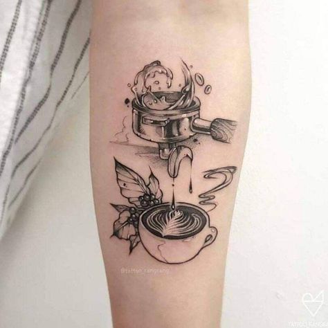 Coffee Skull Tattoo, Latte Art Tattoo, Tattoo Cafe, Glyph Tattoo, Craft Coffee, Forearm Band Tattoos, Ankle Tattoos For Women, Taurus Tattoos, Coffee Tattoos