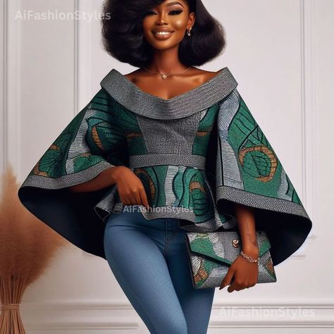 This is for our #instafashionistas who love #ankarastyles with #denimjeans. Tag a friend who would love these styles. | Instagram Summer Ankara Outfits, African Print Outfits, Chitenge Outfits, African Blouses, African Chic, African Fabric Dress, African Print Tops, African Inspired Clothing, African Dresses Modern