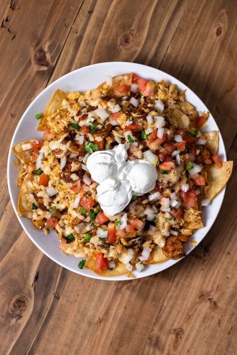 Seafood Nachos with Blackened Shrimp, Catfish, and Crab Seafood Nachos Recipe, Spicy Cheese Sauce, Seafood Nachos, Shrimp Nachos, Shrimp Snacks, Crab And Shrimp, Blackened Shrimp, Crab Stuffed Shrimp, Spicy Cheese