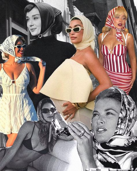 How The Retro Head Scarf Became Kendall Jenner & Hailey Bieber's Go-To Summer Trend Kendall Jenner And Hailey Bieber, Kendall Jenner Hailey, Jacquemus Dress, Pattern Scarf Silk, Scarf Trends, Instagram Collage, White Sundress, W Magazine, Copenhagen Style