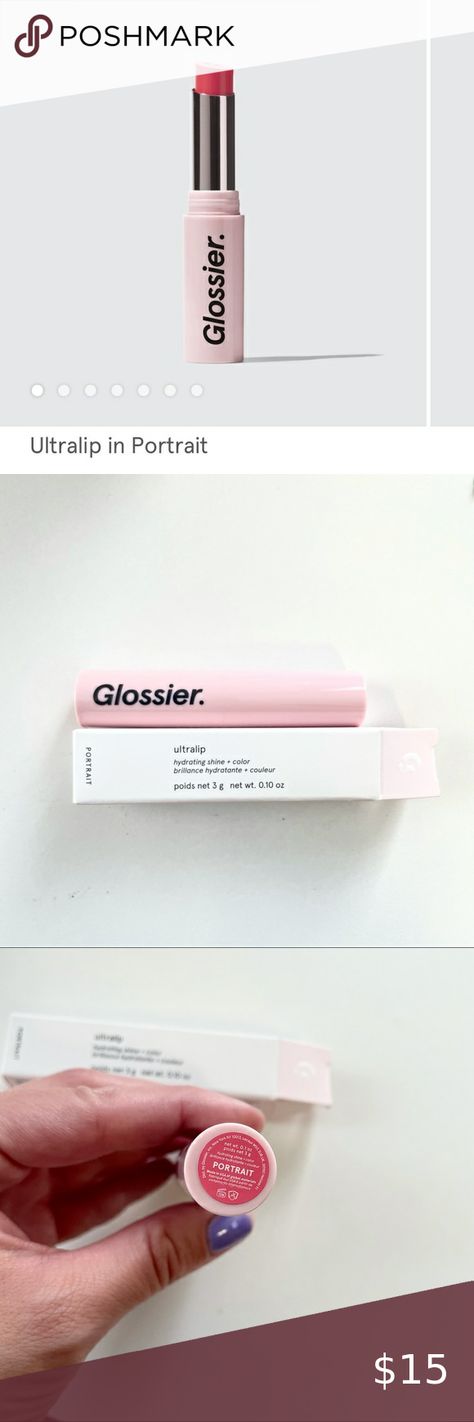 Glossier Ultralip in Portrait Glossier Ultralip Portrait, Glossier Ultra Lip Portrait, Glossier Ultra Lip, Portrait Color, Nude Pink, Care Hair, Lip Tint, Hair Products, The Box