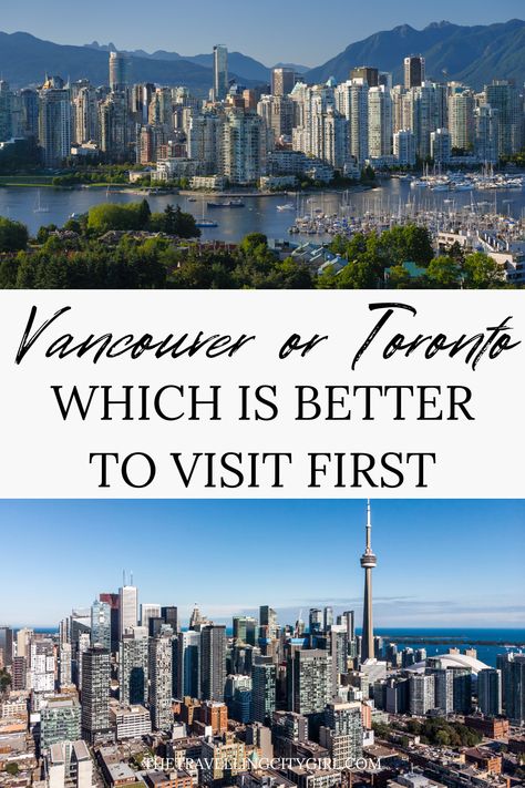 Debating between Vancouver and Toronto for your trip? Vancouver’s mountains and waterfront offer unique outdoor things to do, while Toronto’s skyline and historic sights make for unforgettable urban adventures. Compare tourist attractions, the best type of food, weather, and more to decide. Vancouver Tourist Attractions, Visit Toronto, Visit Vancouver, Vancouver City, Downtown Vancouver, North Vancouver, Lake Ontario, Vancouver Canada, Best Hikes