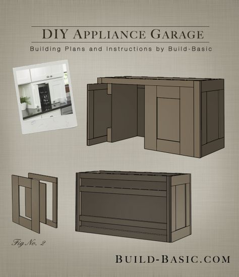 Build a DIY Appliance Garage - Building Plans by @BuildBasic www.build-basic.com Diy Appliance Garage, Kitchen Appliance Garage, Garage Building Plans, Kitchen Appliance Storage, Garage Floor Paint, Appliance Garage, House Garage, Garage Storage Solutions, Garage Remodel