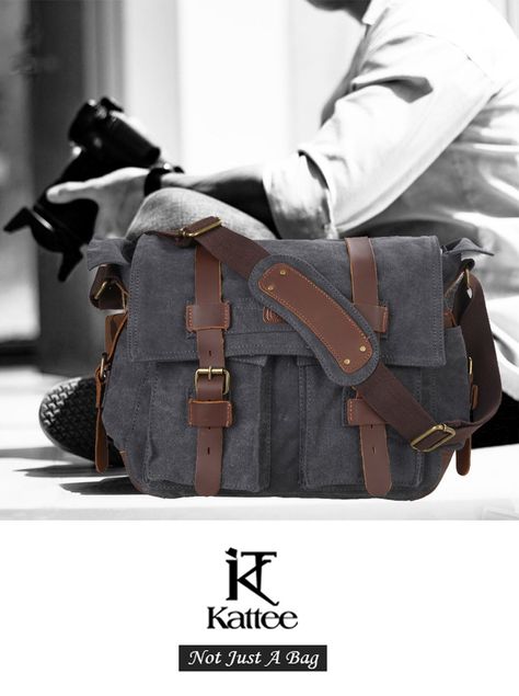 Amazon.com: Kattee Leather Canvas Camera Bag Vintage DSLR SLR Messenger Shoulder Bag Dark Gray: Clothing Military Messenger Bag, Cool Messenger Bags, Canvas Laptop Bag, Dslr Camera Bag, Tas Bahu, Bags Online Shopping, Laptop Messenger Bags, Canvas Messenger Bag, Messenger Bag Men