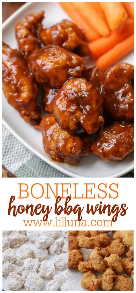 Air Fried Boneless Wings, Homemade Honey Bbq Sauce For Wings, Bbq Boneless Wings Recipe, Essen, Pizza Hut Boneless Wings Copycat, Airfryer Boneless Wings, Homemade Boneless Chicken Wings Air Fryer, Teriyaki Boneless Wings, Deep Fried Boneless Chicken Wings