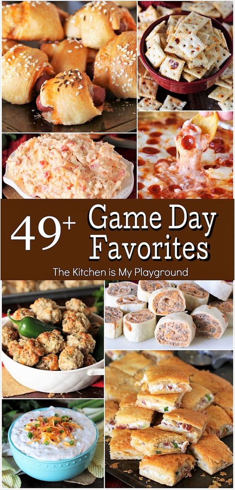 Collage of 49+ Favorite Game Day Recipes Essen, Football Food Appetizers, The Kitchen Is My Playground, Super Bowl Party Food, Game Day Recipes, Bowl Party Food, Appetizers Easy Finger Food, Superbowl Snacks, Tailgate Food