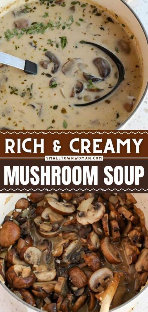 Velvety smooth, rich, and creamy, this is the best mushroom soup recipe to make at home! This crazy delicious soup really puts canned mushroom soup to shame with authentic mushroom flavor. Everyone will enjoy this homemade dinner recipe! Small Batch Mushroom Soup, Homemade Cream Of Mushroom Soup Easy, Clear Broth Mushroom Soup, Home Made Mushroom Soup, Mushroom Bisque Soup, Cream Of Mushroom Soup Recipes, Cream Mushroom Soup, Easy Mushroom Soup, Best Mushroom Soup