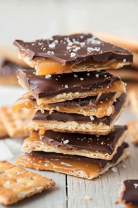 Saltine Cracker Toffee - Insanely Good Dessert Recipes Using Saltine Crackers, Saltine Toffee Recipe, Toffee Crackers Saltine, Cracker Candy Recipe Saltine, Toffee Crackers, Saltine Cracker Recipes, Saltine Cracker Candy, Salty Crackers, Saltine Cracker Toffee