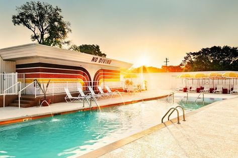 The Pool Club at the Dive Motel, a Nashville private club Image: Ben Fitchett Dive Motel, Austin Motel, Kidney Shaped Pool, Nashville Hotels, Visit Savannah, Downtown Savannah, Swim Club, Cabin Design, Music City