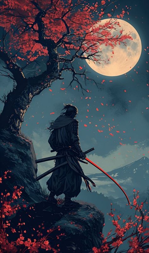 Japanese Phone Wallpaper, Guerriero Samurai, Japanese Art Samurai, Samurai Wallpaper, Dark Fantasy Artwork, Samurai Artwork, Cool Anime Backgrounds, Samurai Art, Samurai Warrior