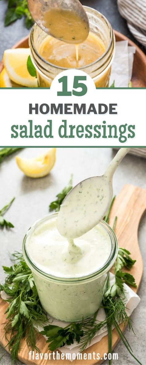 Take all of your salads to the next level with these 15 Homemade Salad Dressings! They’re fresher tasting then anything you can buy at the store because there are no preservatives or artificial ingredients, and they’re so easy to make! These recipes are easy to make, and the fresh flavors make my salads come alive. Mango Salad Dressing, Roasted Garlic Dressing, Creamy Balsamic Vinaigrette, Salads For Lunch, Homemade Salad Dressings, Lime Salad Dressing, Raspberry Vinaigrette Salad, Olive Garden Salad Dressing, Vinaigrette Dressing Recipe