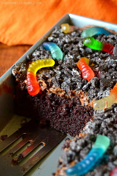 Dirt Cake With Gummy Worms Easy, Dirt Cake Brownies, Dirt And Worms Cake, Dirt Cake Birthday, Easy Dirt Cups, Dirt Cake With Gummy Worms, Dirt Cake Cookies, Chocolate Dirt Cake, Creative Deserts