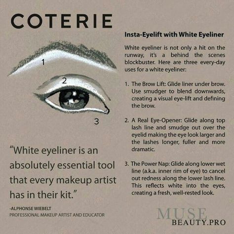 . Eyebrow Styles, Eyeliner Hacks, Easy Hacks, Make Up Inspiration, Perfect Eyeliner, White Eyeliner, White Liners, Eye Liner Tricks, How To Apply Eyeliner