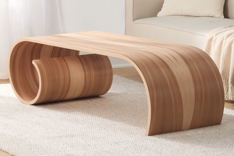 Coffee Table Unique Design, Contemporary Wood Furniture, Bent Wood Table, Curved Wood Furniture, Uniqu Coffee Tables, Curved Wood Coffee Table, Funky Wood Coffee Table, Knot Furniture, Funky Coffee Table Wood