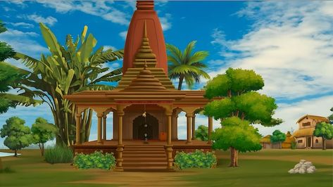 2d animation cartoon indian mandir backg... | Premium Photo #Freepik #photo #house #home #sky #castle City Animation Background, Cartoon House Animation, Cartoon Home Background, Cartoon Animation Background, Cartoon Background Hd, 2d Animation Background, Mandir Background, Village Images, House Animation