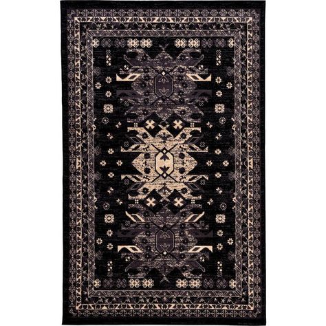 Black Color Palette, Ancient Persia, Synthetic Rugs, Heriz Rugs, Simplistic Design, Unique Loom, Black Area Rugs, Round Area Rugs, Botanical Pattern