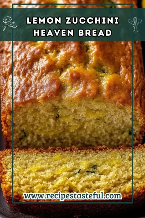 A delightful combination of lemon and zucchini in a moist bread, topped with a tangy lemon glaze. Perfect for breakfast or as a sweet treat! Lemon Zucchini Bread With Pudding, Lemon Zucchini Heaven Bread, Zucchini Lemon Bread, Banana Bread Recipe Easy Moist, Moist Bread, Moist Zucchini Bread, Lemon Zucchini Bread, Lemon Zucchini, A Loaf Of Bread