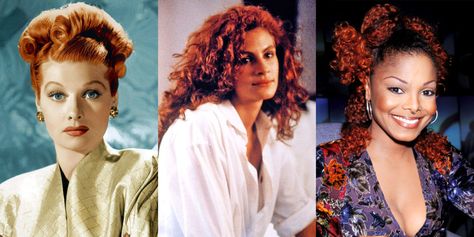 From Judy Garland to Janet Jackson. Celebrity Lips, Famous Redheads, Red Hair Streaks, Red Hair Celebrities, Red Curls, Dramatic Hair, Colored Hair Tips, Through The Decades, Hair Issues