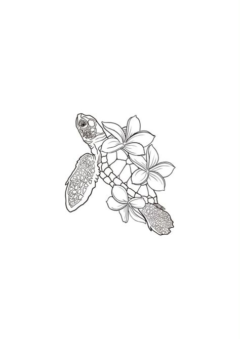 Sea Turtle Flower Tattoo, Turtle Flower Tattoo, Ocean Tattoos For Women, Hawaii Flower Tattoos, Beach Inspired Tattoos, Beachy Tattoos, Hawaii Tattoos, Turtle Tattoo Designs, Small Girly Tattoos