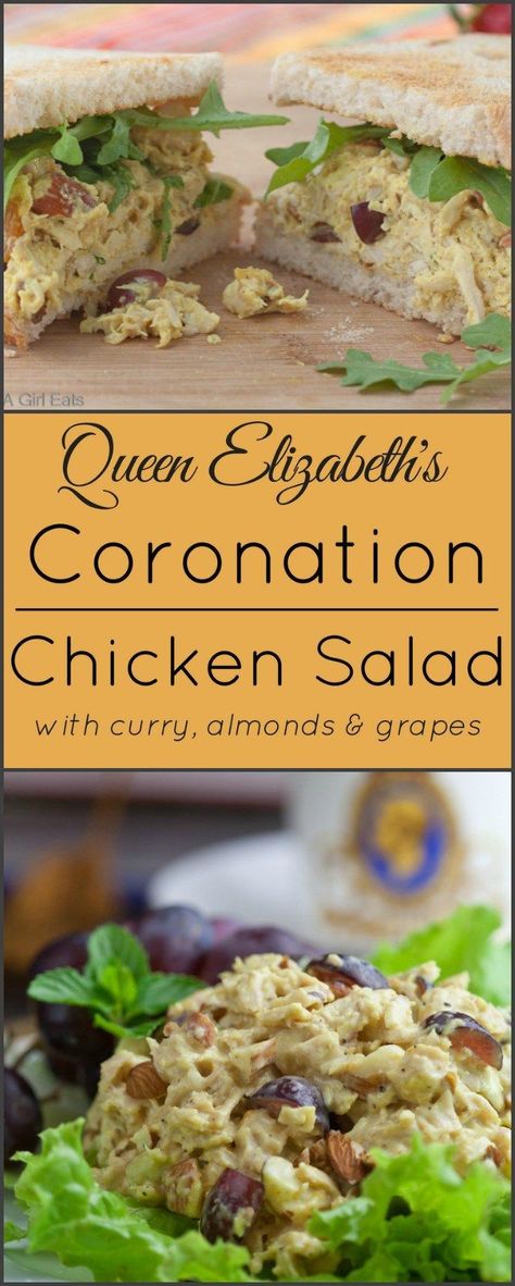 Coronation Chicken Salad is a copy cat version of the recipe used for Queen Elizabeth's coronation. Curried Chicken Salad Sandwich, Curry Chicken Salad Tea Sandwiches, Coronation Chicken Salad, Curry Salad, Coronation Chicken, Curry Chicken Salad, Open Sandwich, Queen's Coronation, Celebrity Recipes