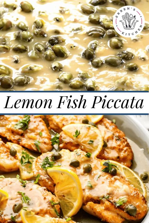 Halibut With Capers, White Fish Piccata, White Fish With Capers, Fish Capers Lemon Recipe, Lemon Picatta Fish, Lemon Sole Piccata, Lemon Caper Cream Sauce For Fish, Capers Sauce For Fish, Sea Bass With Lemon Caper Sauce