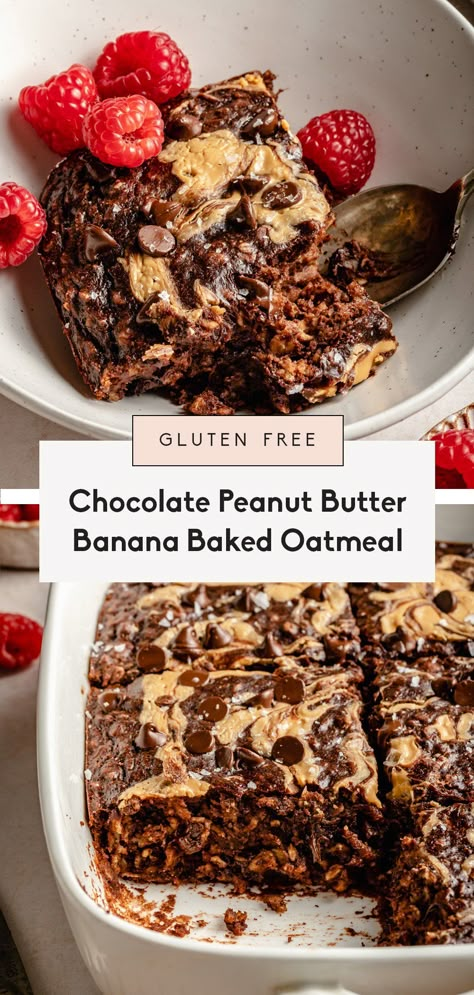 Peanut Butter Baked Oatmeal, Peanut Butter Banana Baked Oatmeal, Chocolate Baked Oats, Baked Oats Recipe, Baked Oatmeal Recipe, Banana Baked Oatmeal, Breakfast Oatmeal Recipes, Dairy Free Chocolate Chips, Ambitious Kitchen