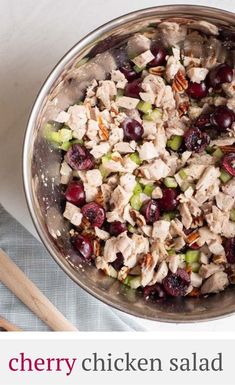 Cherry Chicken Salad is the perfect combination of cherries, chicken, pecans, celery and a creamy, tangy sauce. It's a fantastic summer party recipe for feeding big crowds! #ad Cherry Chicken Salad, Cherry Chicken, Sunday Chicken, Slow Smoked Brisket, Smoked Chicken Salad, Chicken Greek, Kristin Johns, Cherries Salad, Summer Food Party