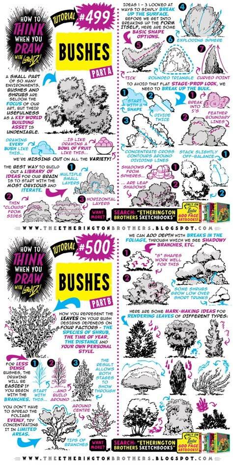 Draw Bushes, Etherington Brothers, Comic Tutorial, Concept Art Tutorial, How To Think, Art Resources, Digital Painting Tutorials, Art Instructions, Drawing Lessons