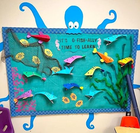 Ocean Bulletin Board Ideas, Ocean Bulletin Board, Ocean Theme Classroom, Reading Corner, School Bulletin Boards, Ocean Themes, Kindergarten Teachers, Classroom Themes, Bulletin Boards