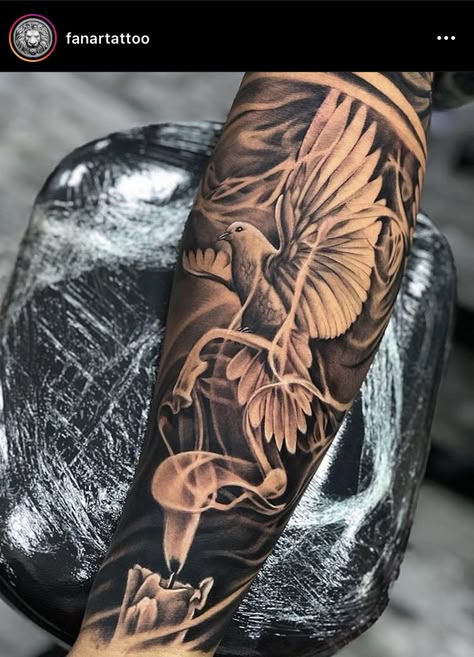 Men Cheat Tatoos, Tattoo Add Ons Ideas Half Sleeves, Dove Tattoo Men Sleeve, Low Arm Tattoo, Spiritual Tattoos For Men Forearm, Mens Sleeve Tattoo Ideas Top 10, Men’s Forearm Sleeve, Dove Tattoo Men Forearm, Dove Sleeve Tattoo